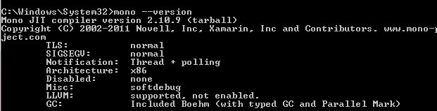 command prompt of Mono